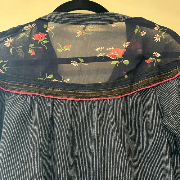 Free People Hearts and Colors Floral Striped Tunic Top Navy Pink S/P - Picture 3 of 5